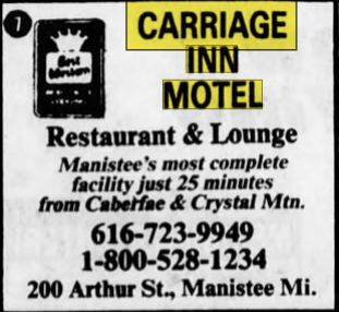 Best Western Manistee Motel (Carriage Inn Motel) - Nov 1987 Ad (newer photo)